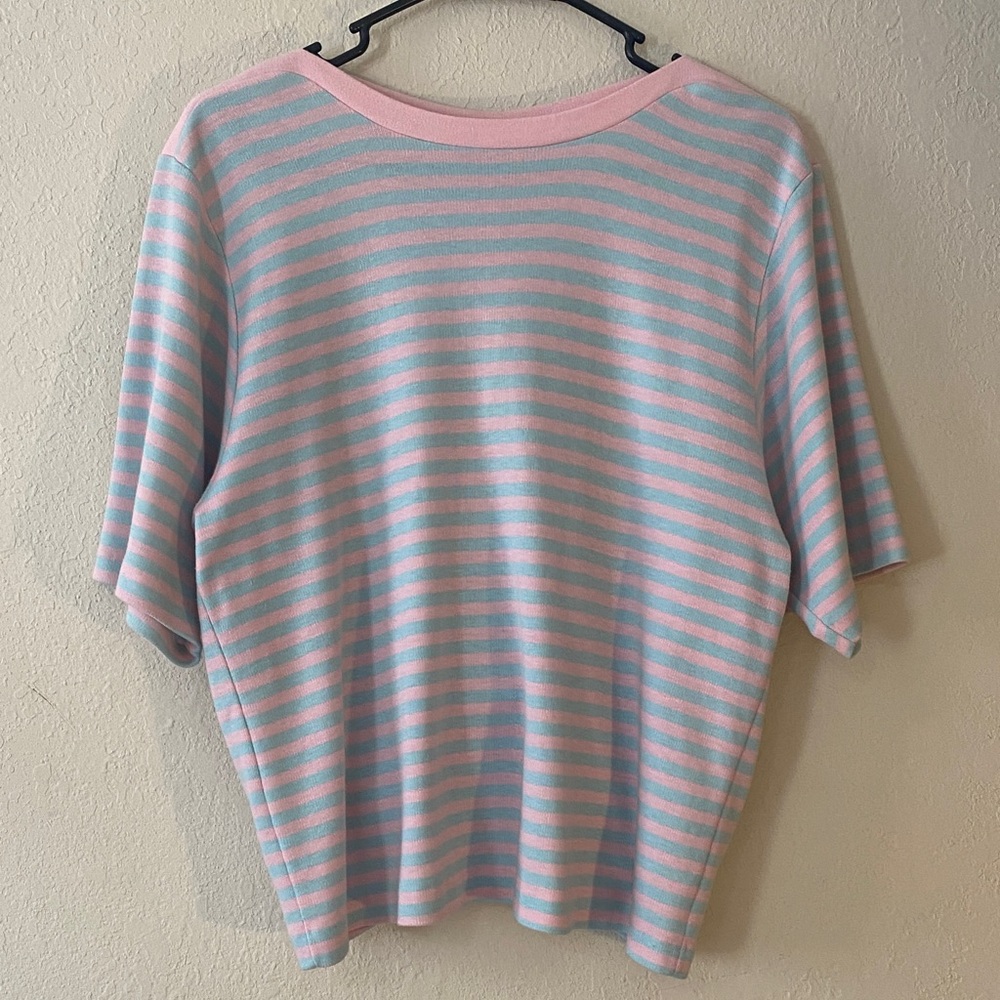 VINTAGE Pastel Pink & Light Blue Kawaii Striped Knit Top - Picture 4 of 11